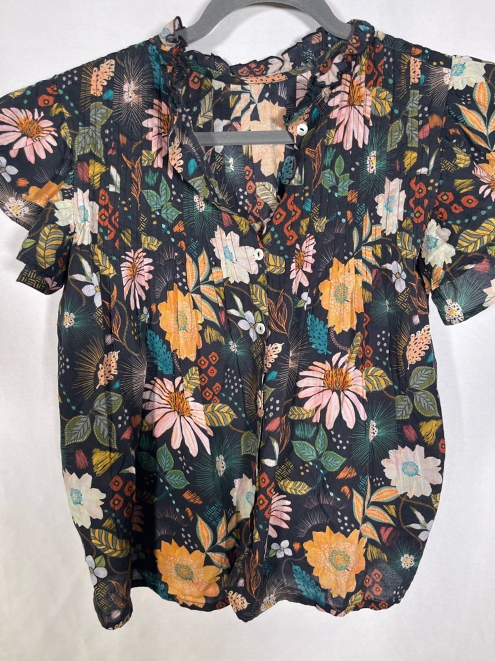 SOHANA WOMENS 100% COTTON BUTTON DOWN FLORAL BLOUSE MEDIUM - Picture 4 of 5